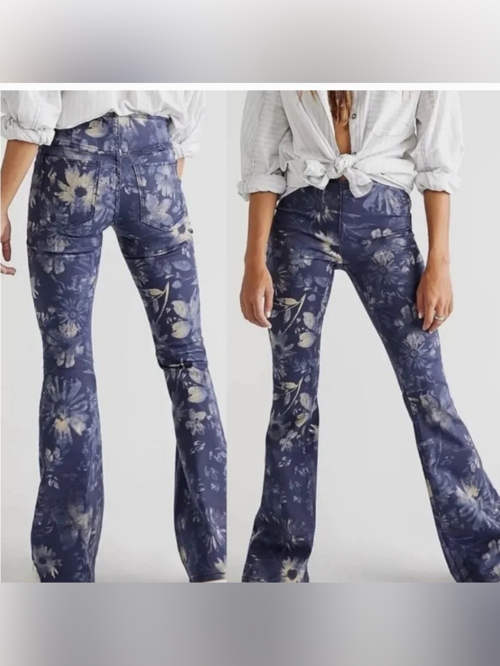 We The Free Womens Penny Flare Jeans, size 28, Blue Floral Print Bell Bottom